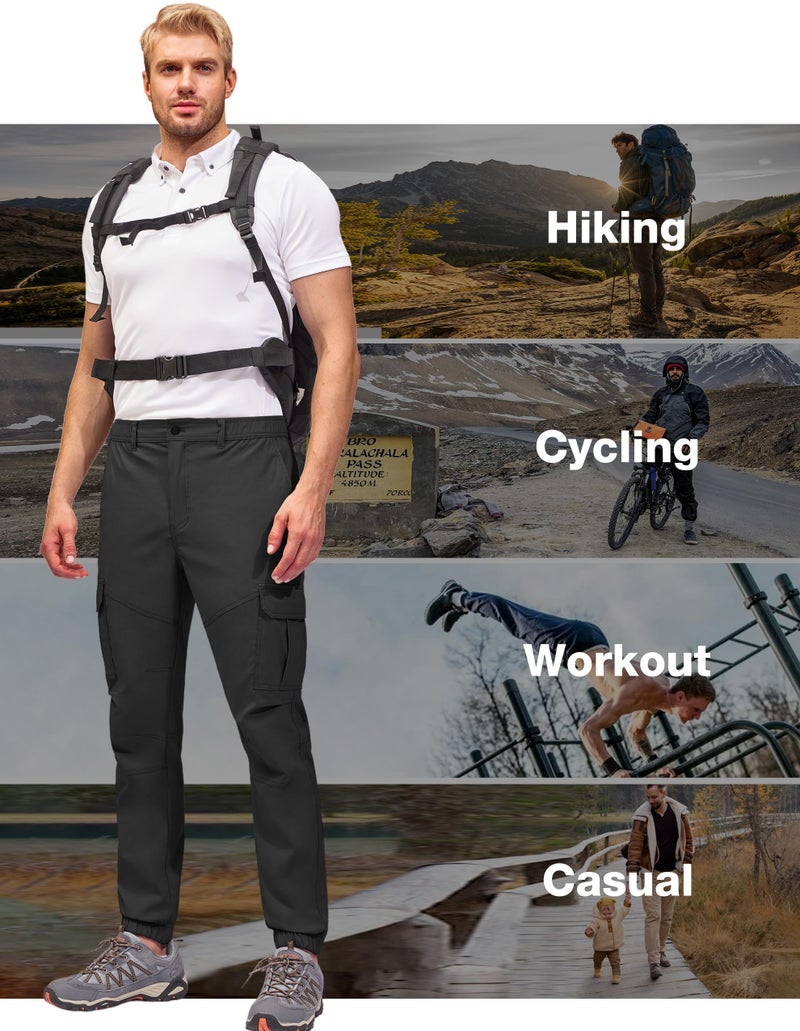 PULI Men's Slim Fit Hiking Pants, Cargo Waterproof Joggers, Stretch Quick Dry Outdoor Pants with Pockets Black 36 - Image 5